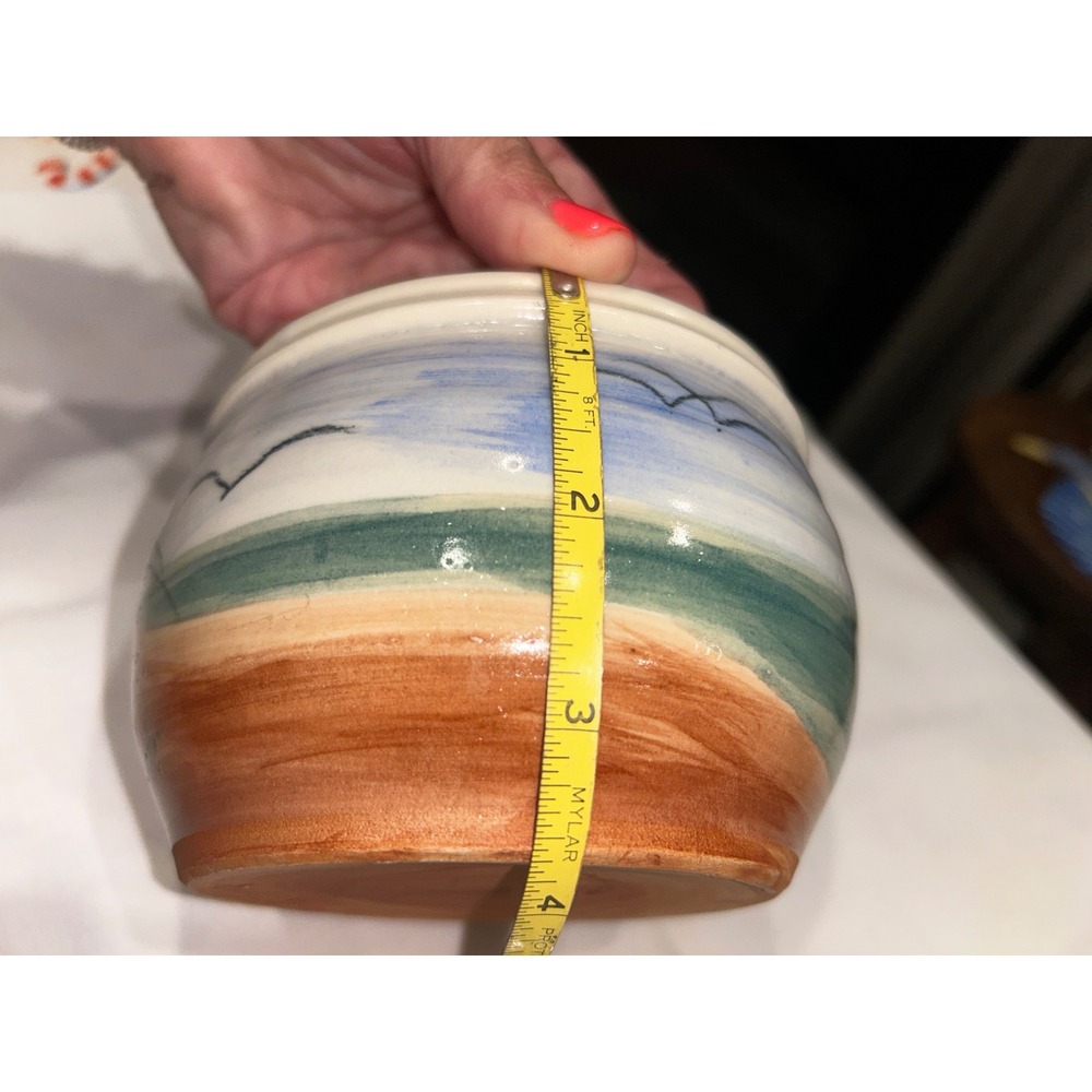 Signed Studio Pottery Coastal Beach Scene Ceramic Bowl Hand Painted Landscape - Picture 8 of 8